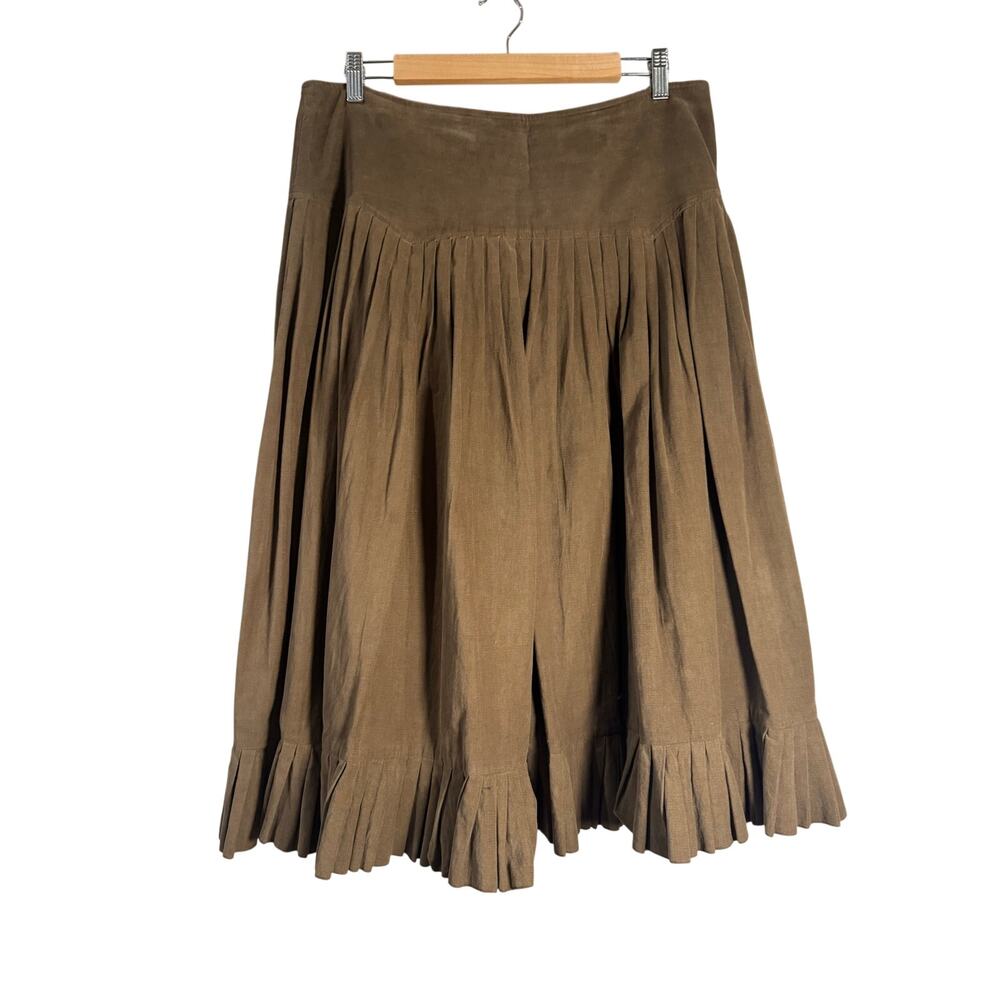 J. Peterman Yoke Waist Pleated Corduroy Skirt Size 16